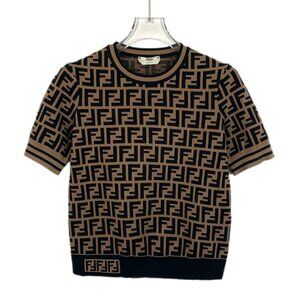 Fendi Womens FF Logo Short Sleeve Knit Top Brown & Black